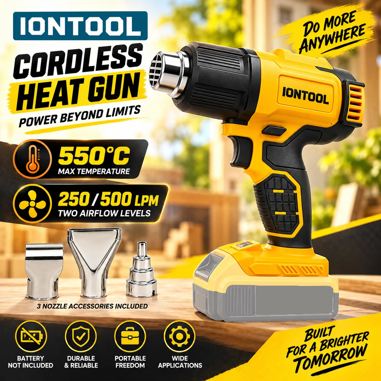Cordless Heat Gun For Shrink Tubing - 아이온툴 옐로우 550 ℃ 빠른 가열